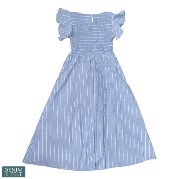 Cupshe Blue Pinstriped Smocked Maxi Beach Dress Ruffle Cap Sleeve Size Large NEW - Picture 9 of 13